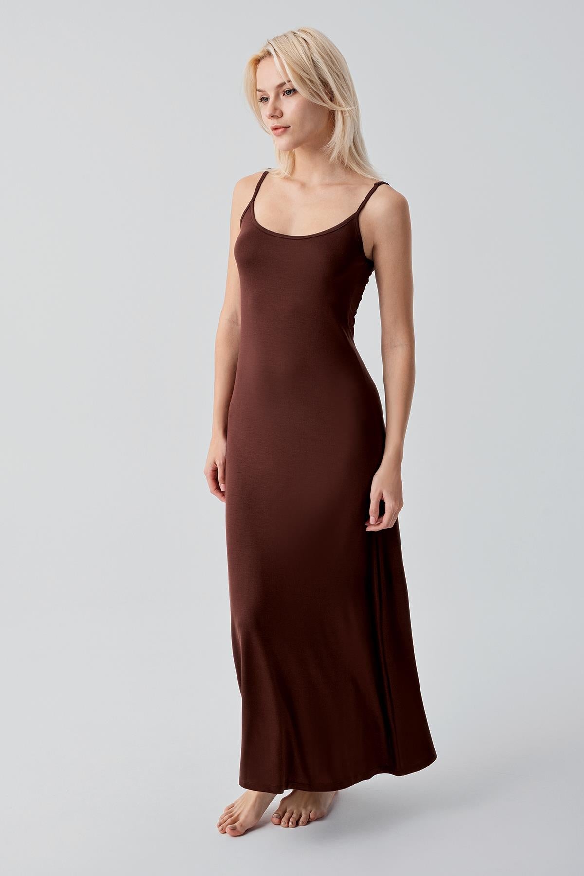 Askılı Uzun Basic Rahat Günlük Likralı Esnek Viskoz Soft Elbise 19111