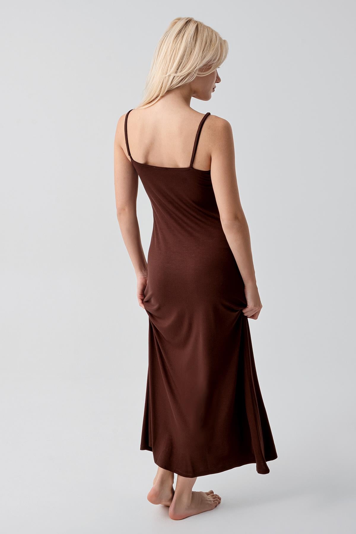 Askılı Uzun Basic Rahat Günlük Likralı Esnek Viskoz Soft Elbise 19111