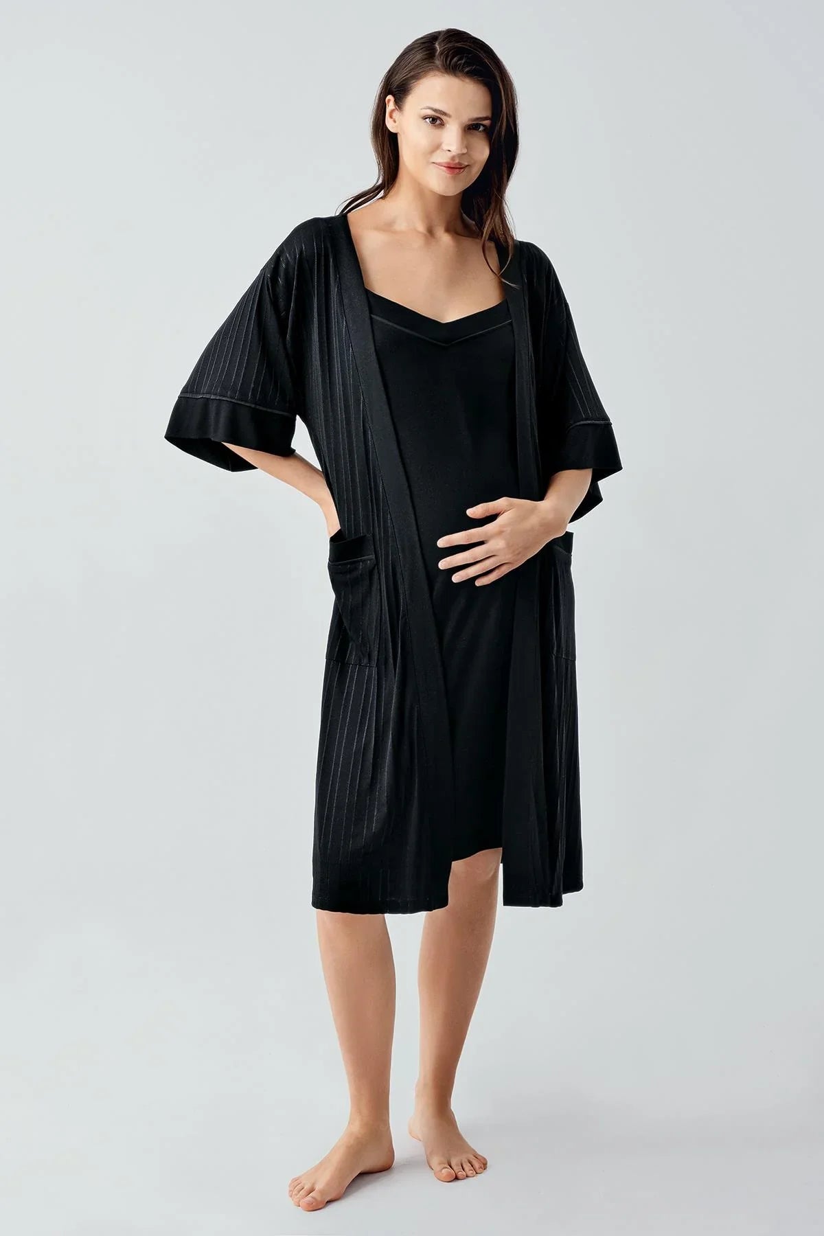 Askılı Esnek Viskoz Hamile Sabahlık Gecelik Takım 17401