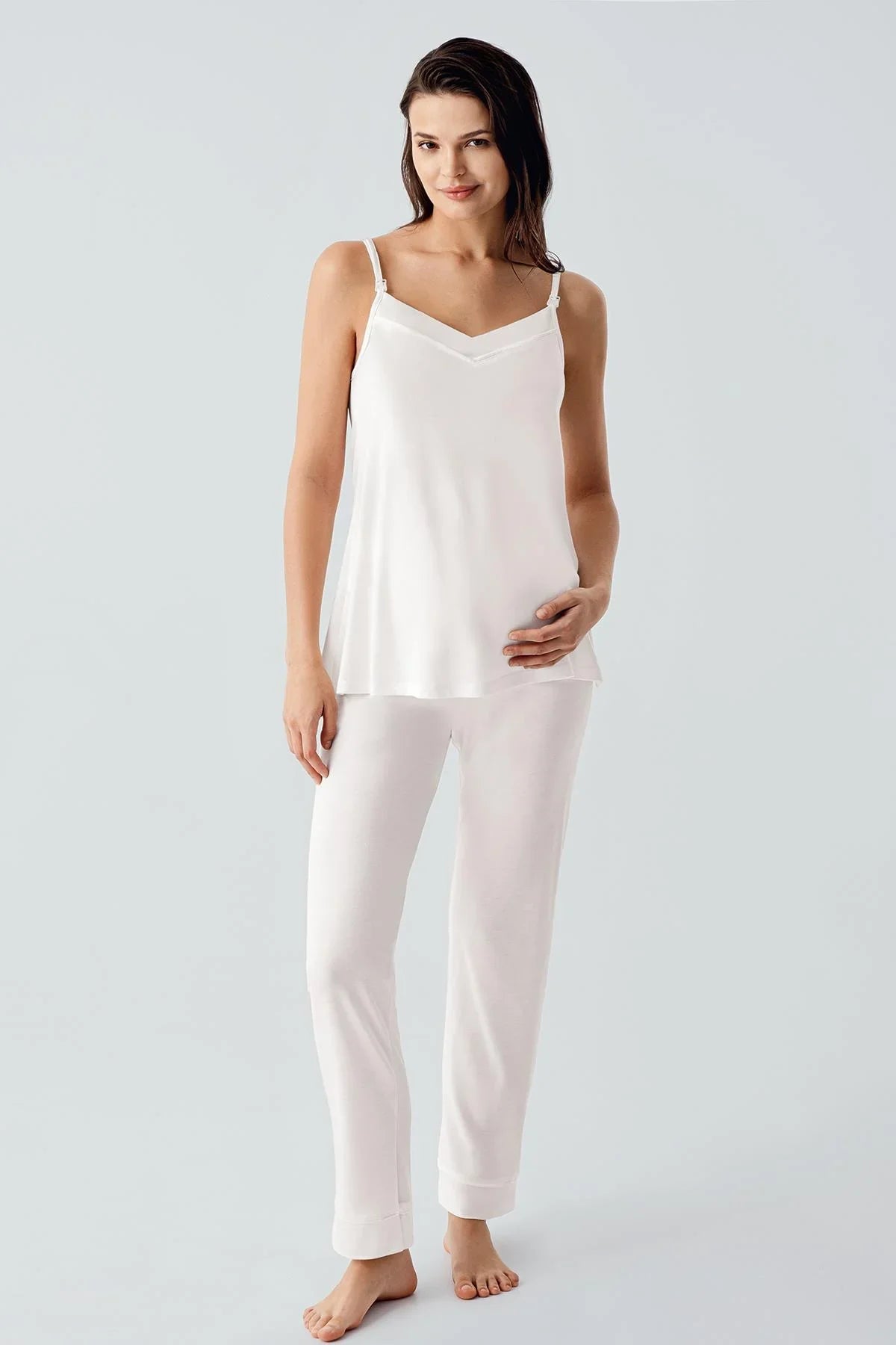 Askılı Esnek Viskoz Hamile Sabahlık Pijama Takım 17301