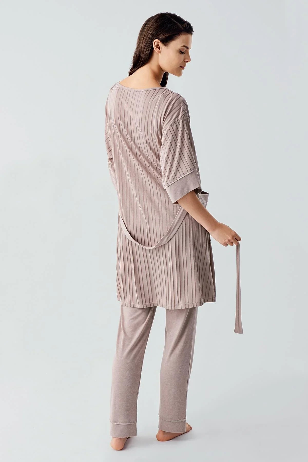 Askılı Esnek Viskoz Hamile Sabahlık Pijama Takım 17301