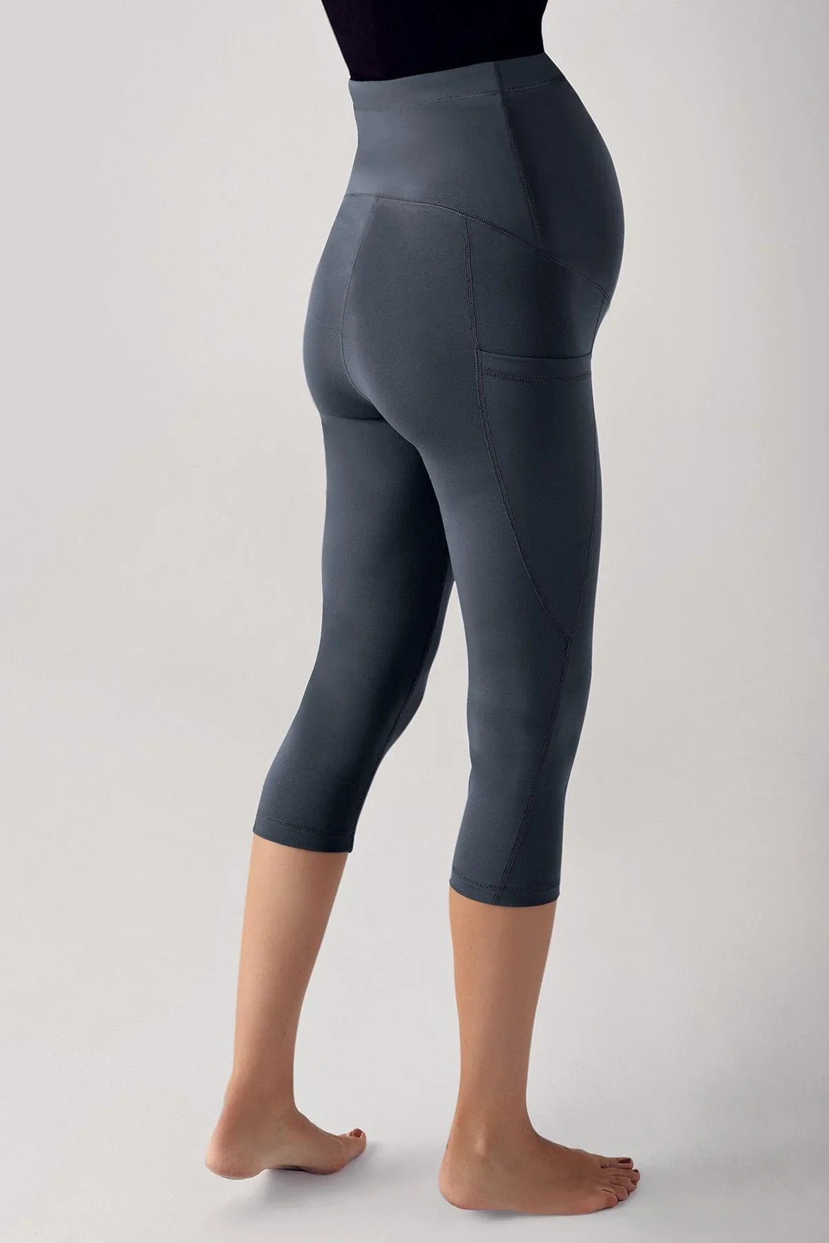 Ayarlanabilir Yüksek Bel Esnek Toparlayıcı Çift Cepli Diz Altı Spor Kapri Hamile Tayt T07