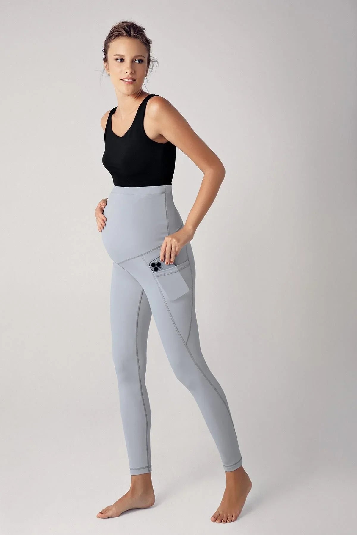 Adjustable High Waist Flexible Gathering Double Pocket Sports Maternity Tights T06