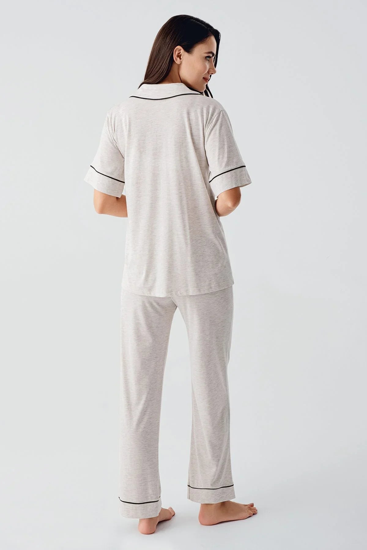 Bebe Yaka Düğmeli Kısa Kollu Esnek Pamuklu Pijama Takım 17201