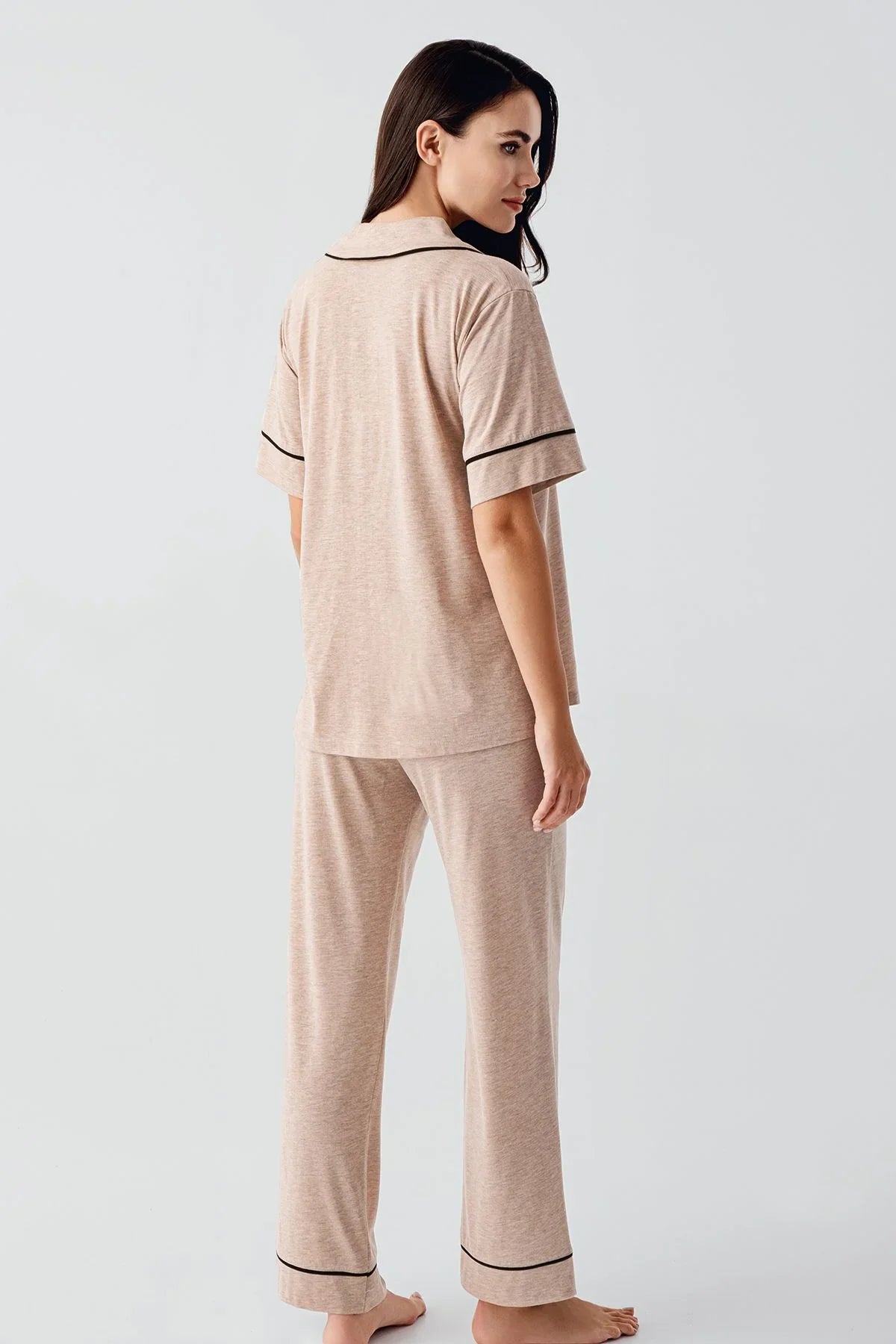 Bebe Yaka Düğmeli Kısa Kollu Esnek Pamuklu Pijama Takım 17201