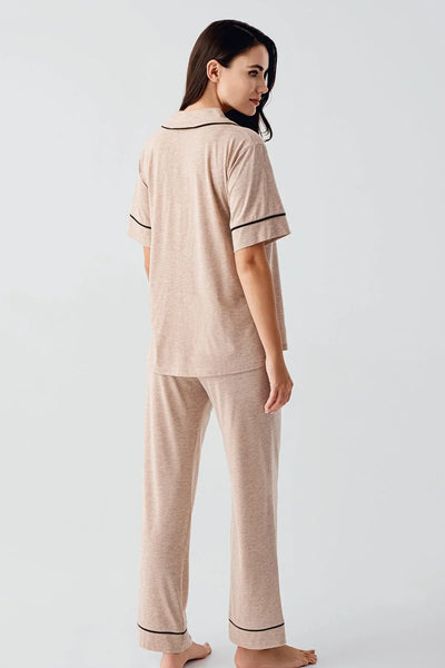 Bebe Yaka Düğmeli Kısa Kollu Esnek Pamuklu Pijama Takım 17201