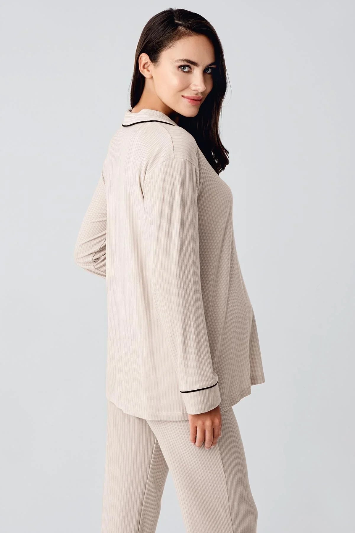 Bebe Yaka Düğmeli Uzun Kollu Hamile Pijama Takım 22109 - Artış Collection