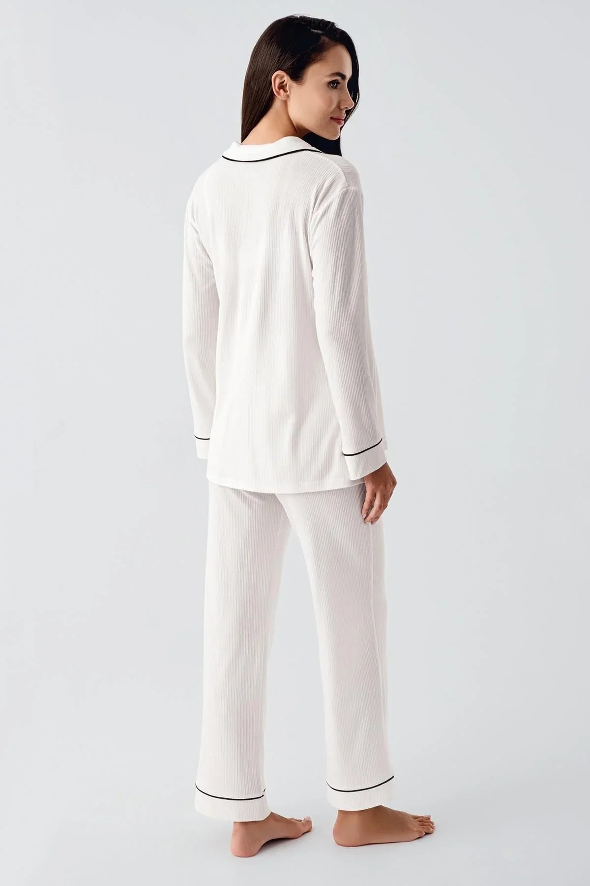 Bebe Yaka Düğmeli Uzun Kollu Hamile Pijama Takım 22109 - Artış Collection