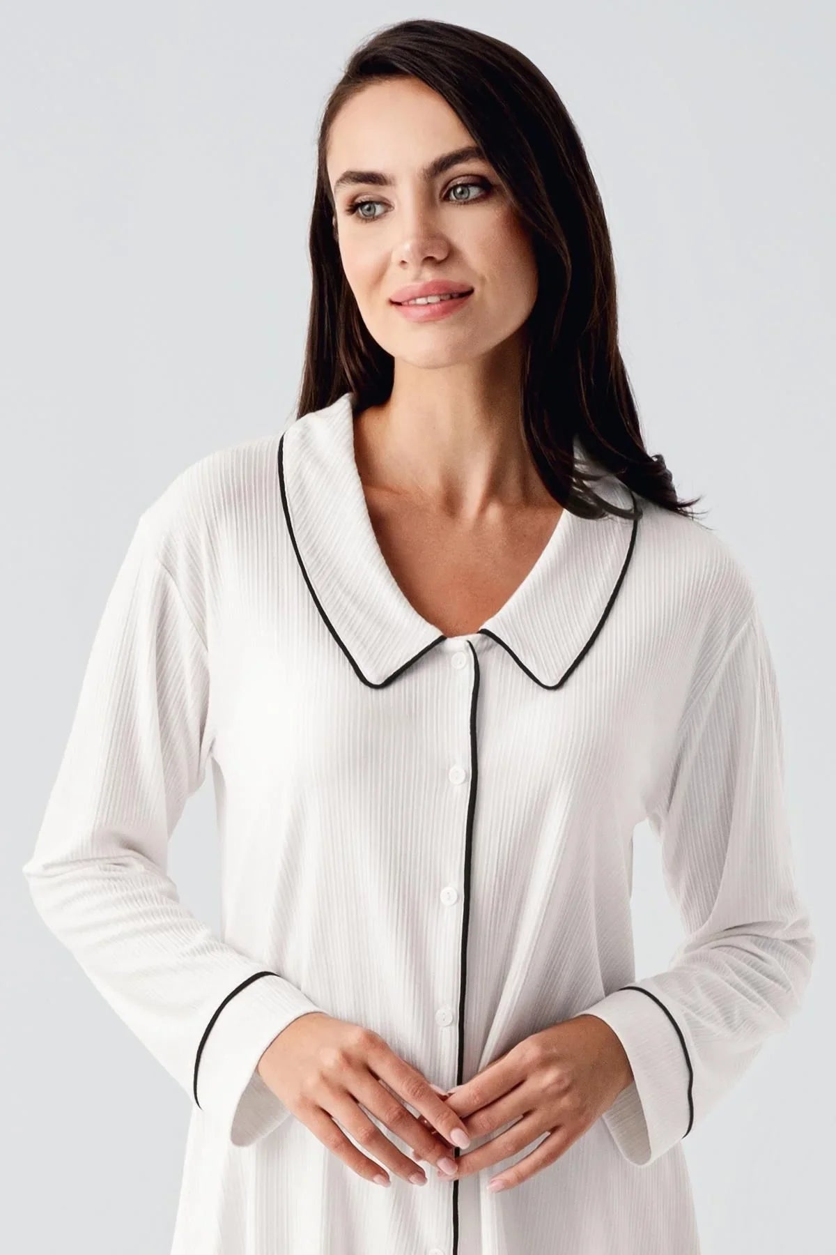 Bebe Yaka Düğmeli Uzun Kollu Hamile Pijama Takım 22109 - Artış Collection