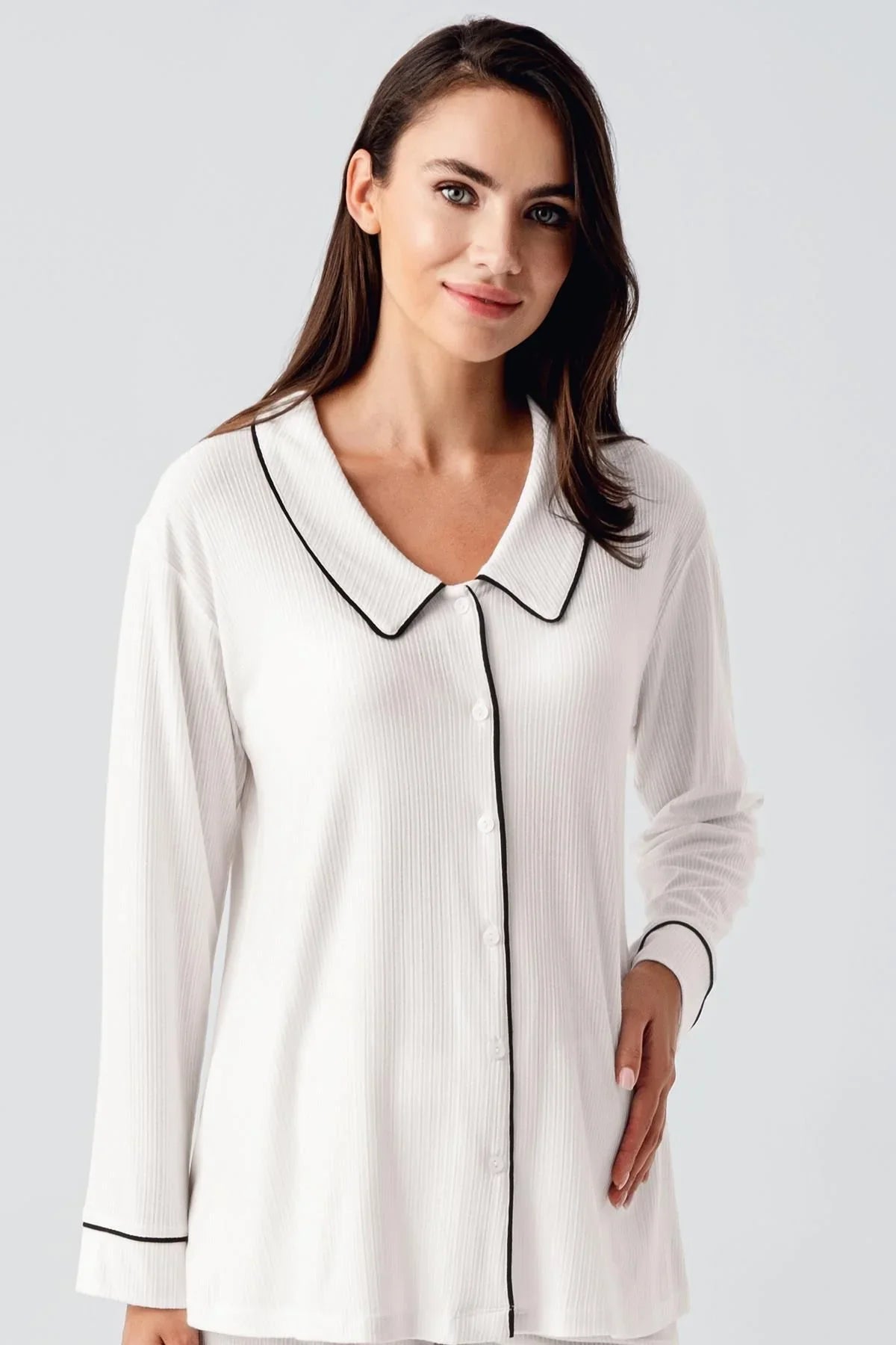 Bebe Yaka Düğmeli Uzun Kollu Hamile Pijama Takım 22109 - Artış Collection