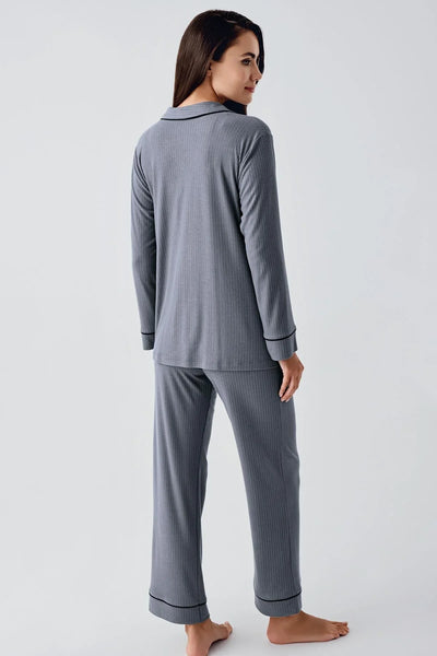 Bebe Yaka Düğmeli Uzun Kollu Hamile Pijama Takım 22109