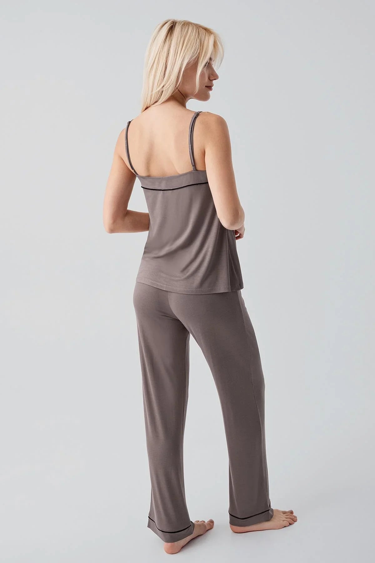 Viscose Soft Pajama Set with Straps and Piping, Comfortable, Stretchy, Lycra 19215