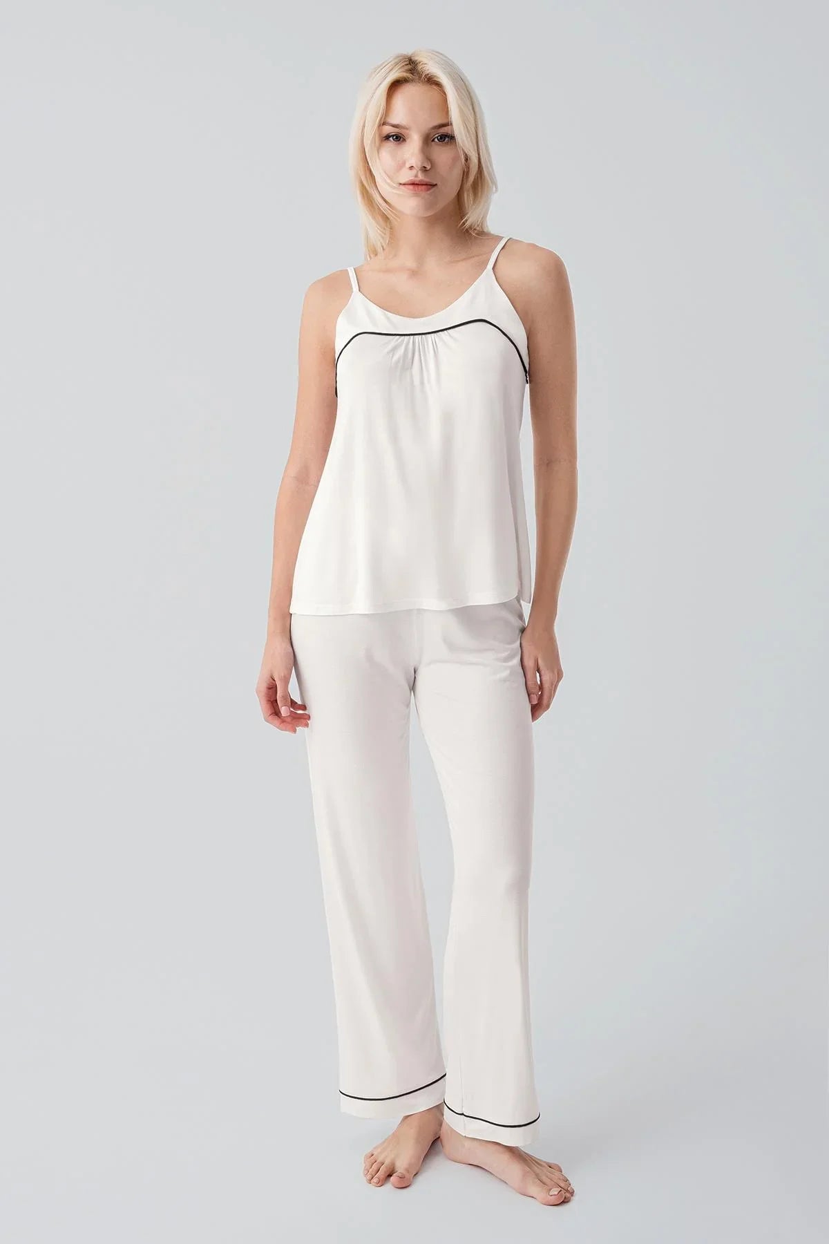 Askılı Biyeli Rahat  Esnek Likralı Viskoz Soft Pijama Takım 19215