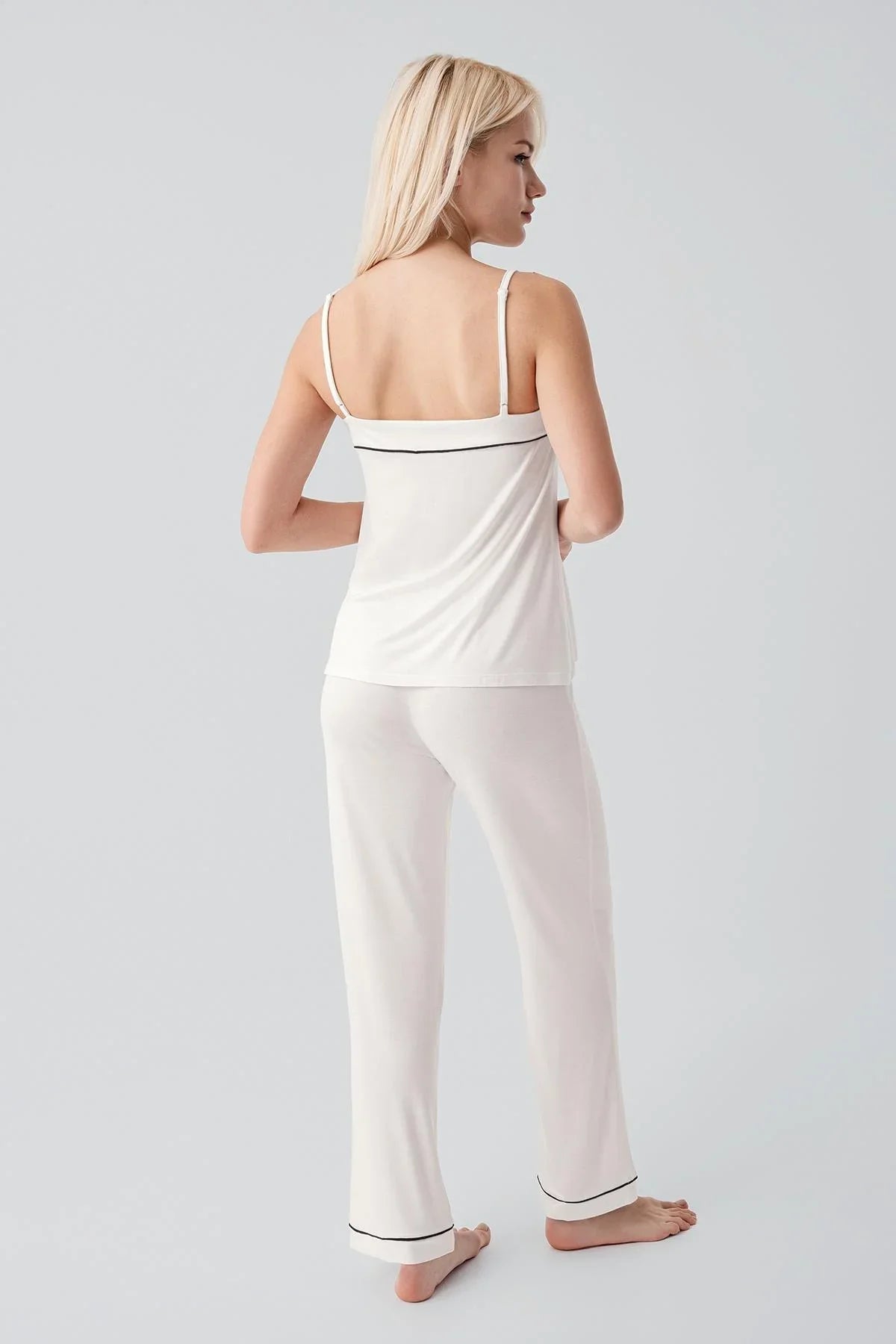 Viscose Soft Pajama Set with Straps and Piping, Comfortable, Stretchy, Lycra 19215