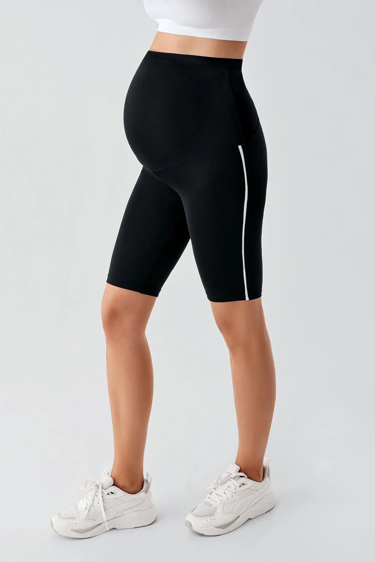 Biased Above Knee Biker Flexible Adjustable Waist Maternity Leggings T27