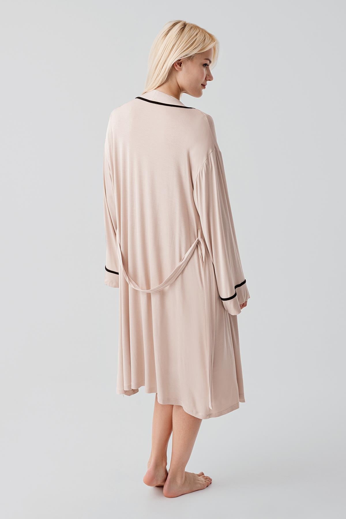 Kısa Kollu Emzirme Bölmeli Esnek Viskoz Hamile Sabahlık Gecelik Takım 19417