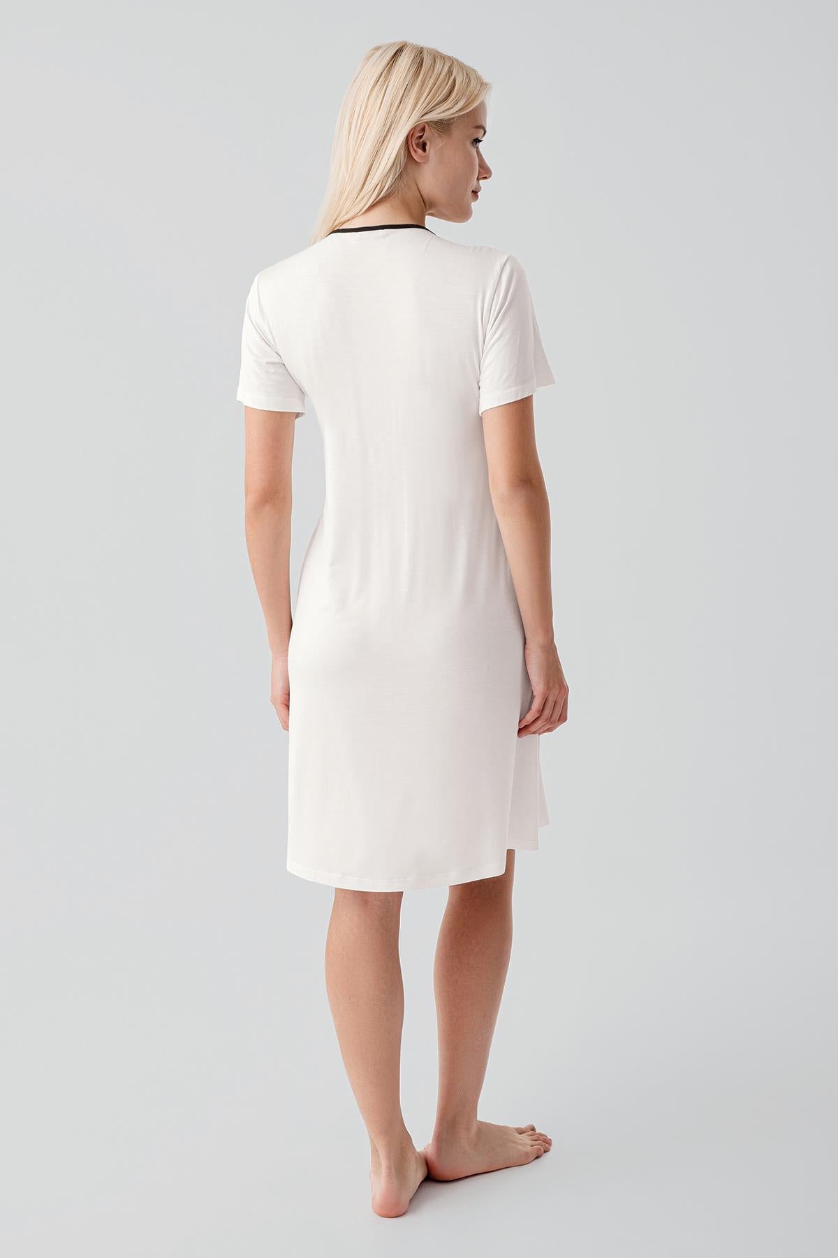 Kısa Kollu Emzirme Bölmeli Esnek Viskoz Hamile Sabahlık Gecelik Takım 19417