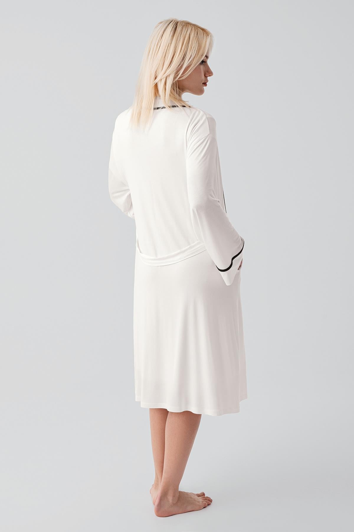 Kısa Kollu Emzirme Bölmeli Esnek Viskoz Hamile Sabahlık Gecelik Takım 19417