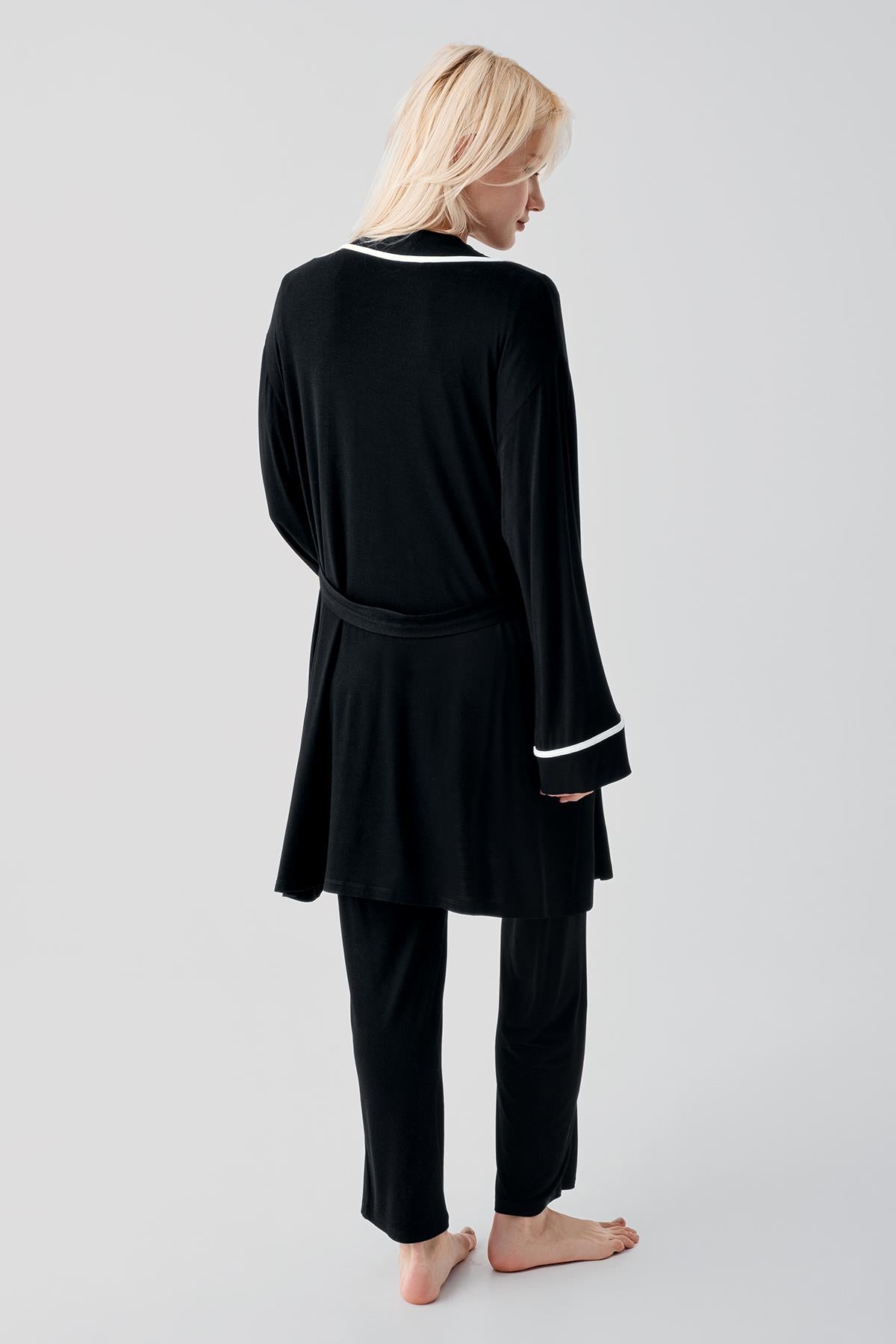 Kısa Kollu Emzirme Bölmeli Ayarlanabilir Bel Esnek Viskoz Hamile Pijama Takım 19317