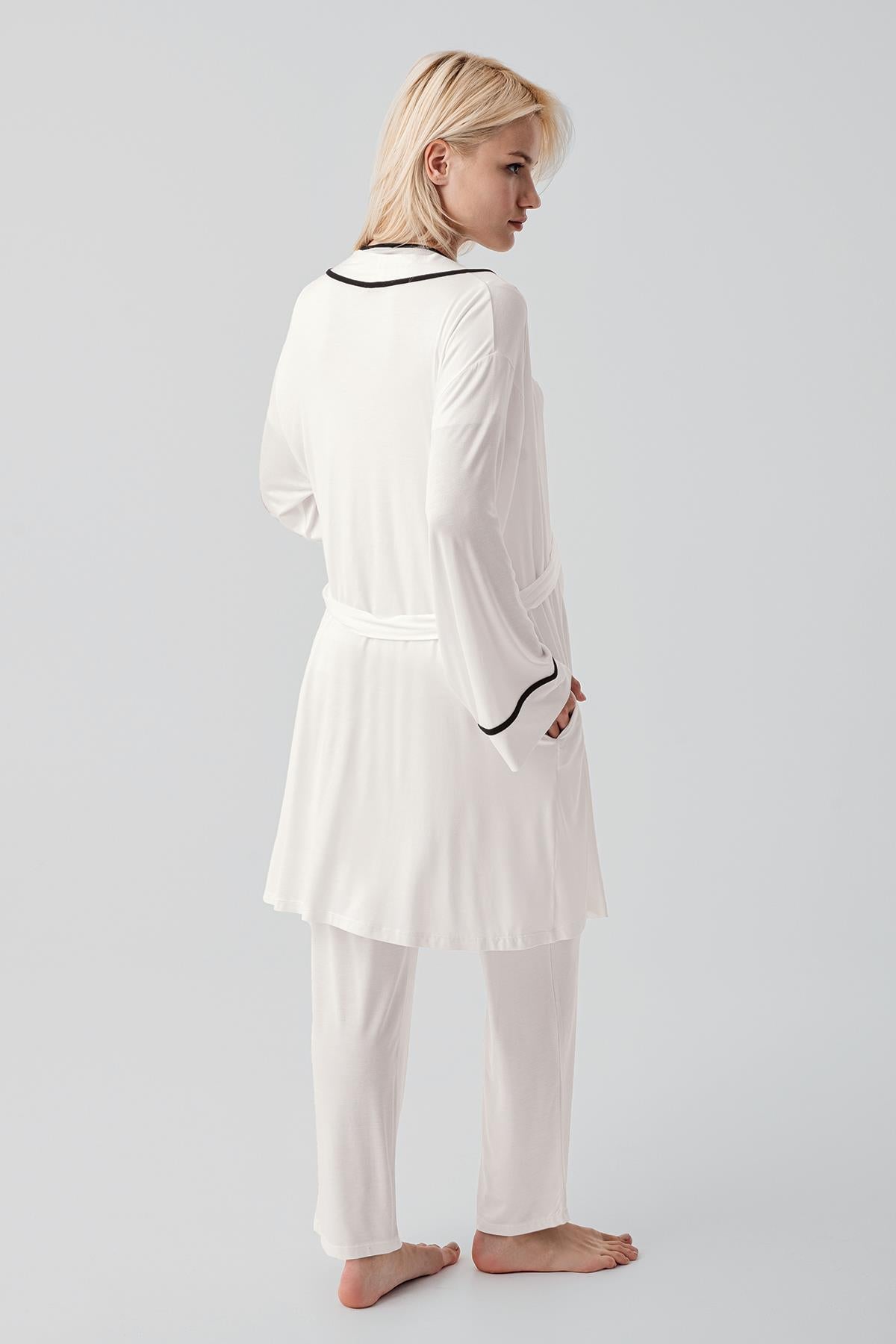 Kısa Kollu Emzirme Bölmeli Ayarlanabilir Bel Esnek Viskoz Hamile Pijama Takım 19317