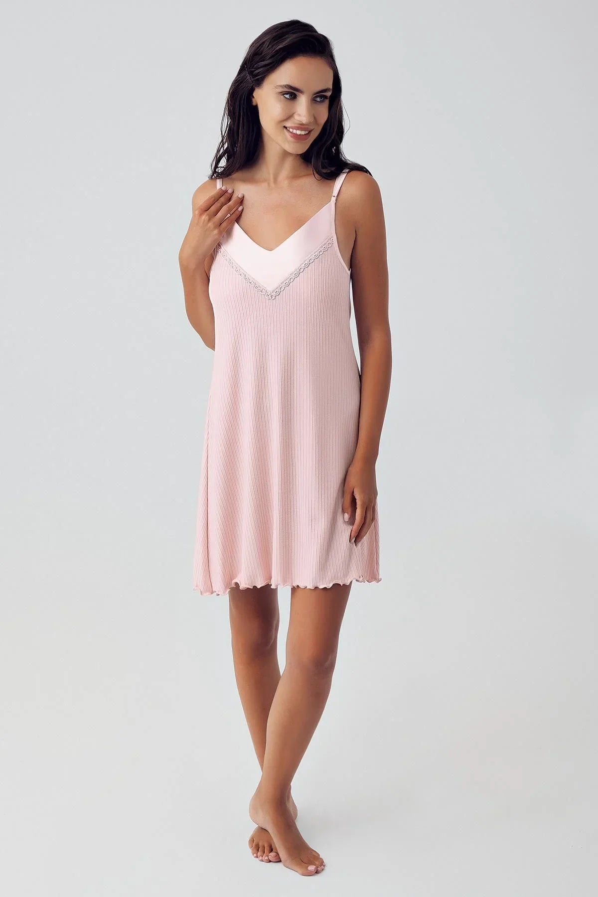 Lace Strappy Short Flexible Viscose Nightgown 15106