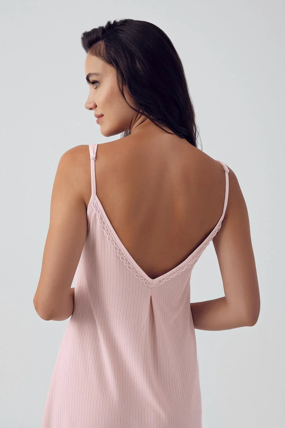 Lace Strappy Short Flexible Viscose Nightgown 15106