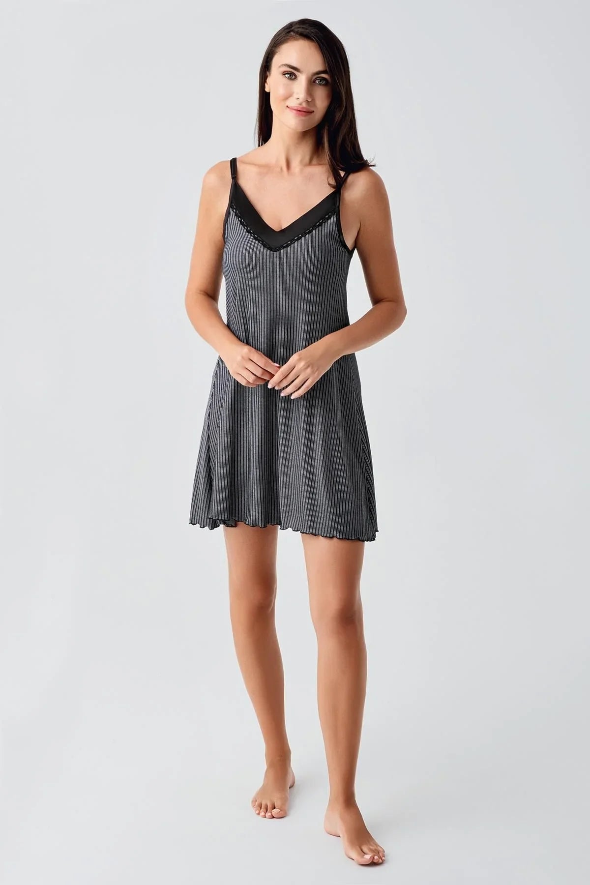 Lace Strappy Short Flexible Viscose Nightgown 15106