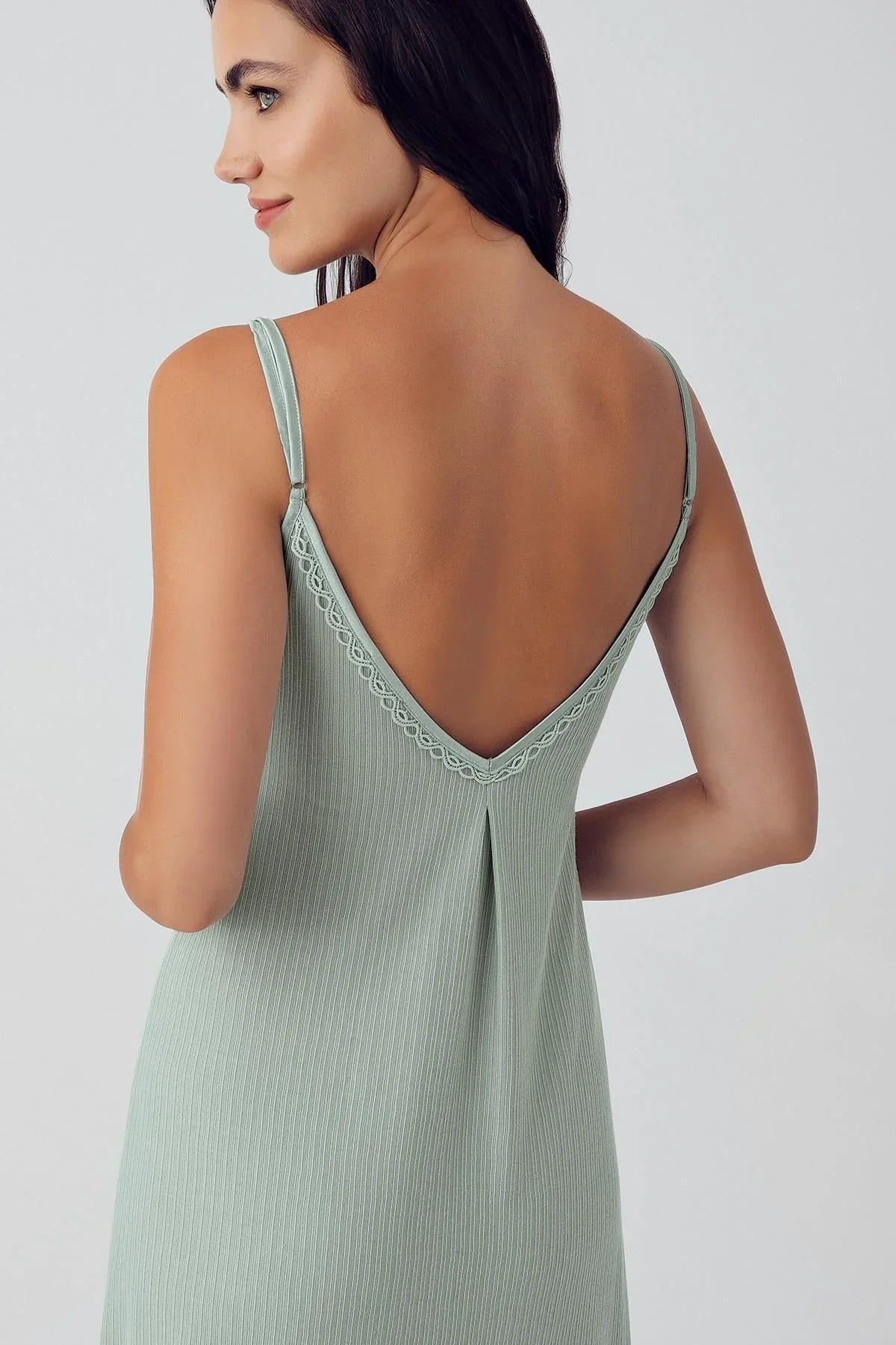 Lace Strappy Short Flexible Viscose Nightgown 15106