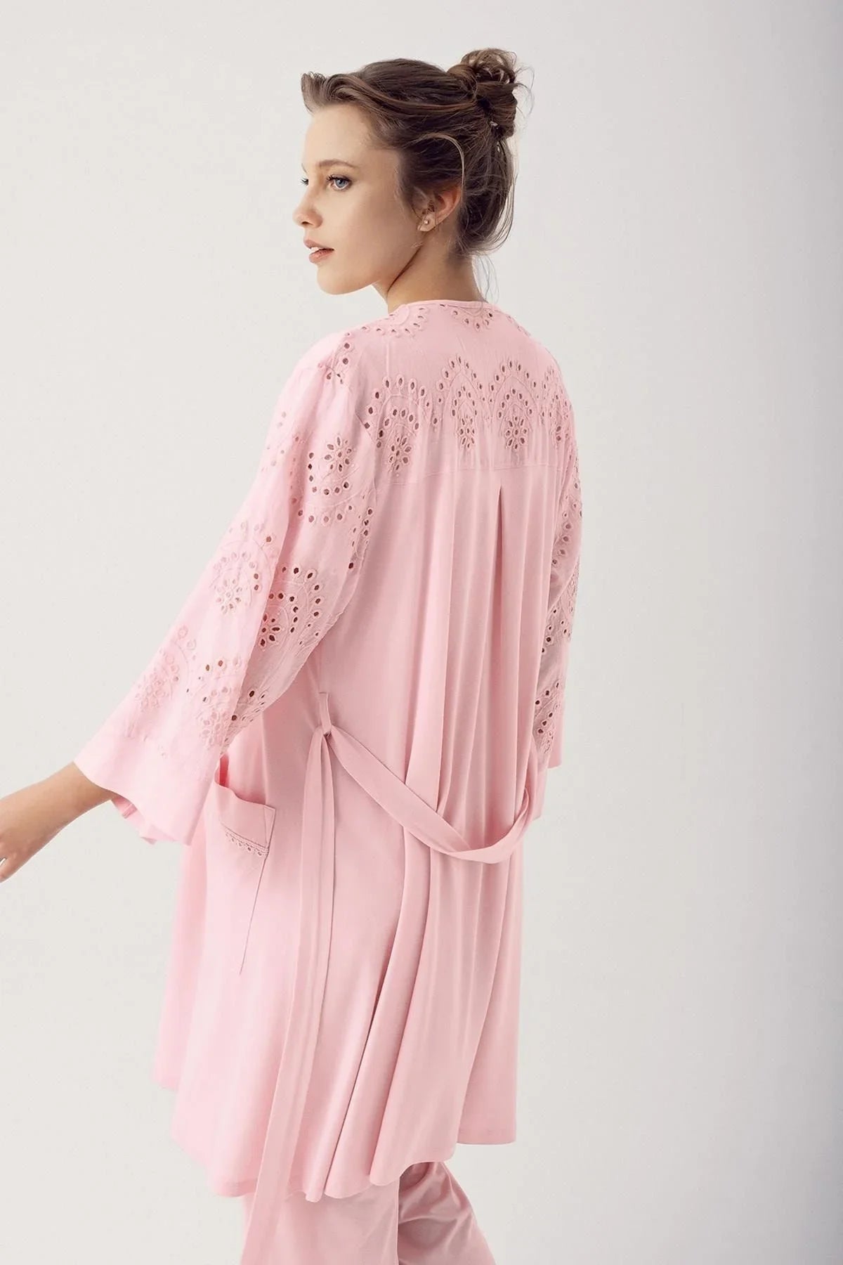 Dantelli Düğmeli Kısa Kollu Esnek Kumaşlı Lohusa Pijama 12305