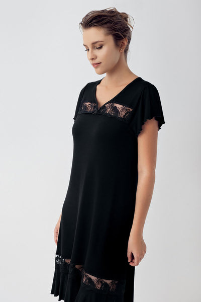 Lace Short Sleeve Flexible Viscose Nightgown 16110