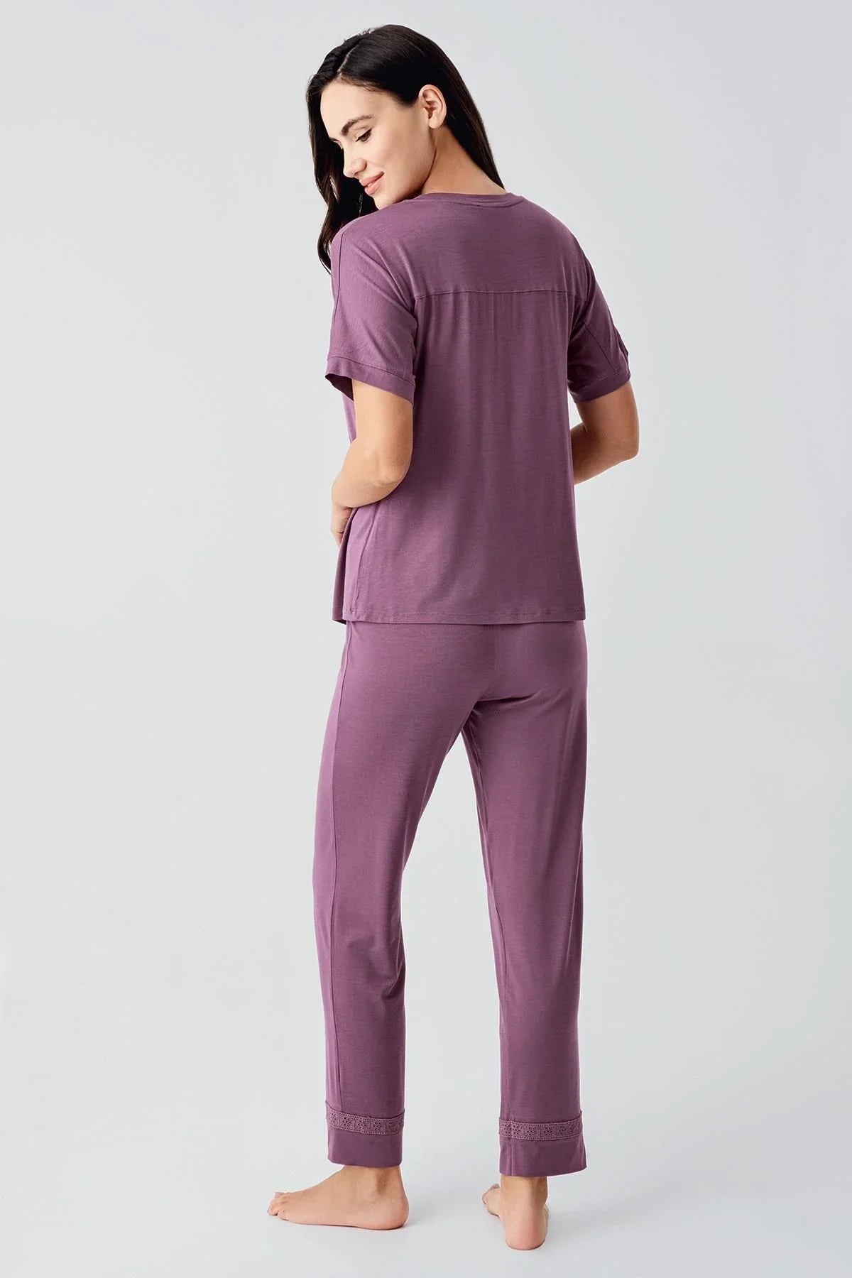 Dantelli Kısa Kollu Esnek Viskoz Pijama Takım 17204 - Artış Collection