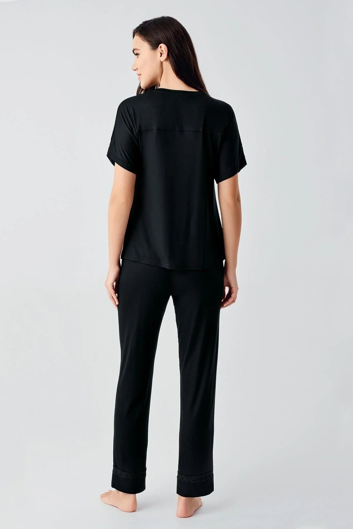 Dantelli Kısa Kollu Esnek Viskoz Pijama Takım 17204 - Artış Collection