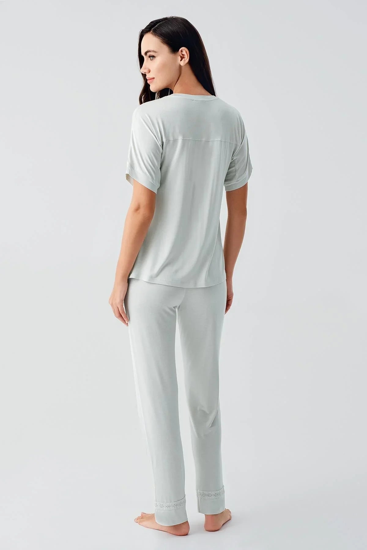 Dantelli Kısa Kollu Esnek Viskoz Pijama Takım 17204 - Artış Collection
