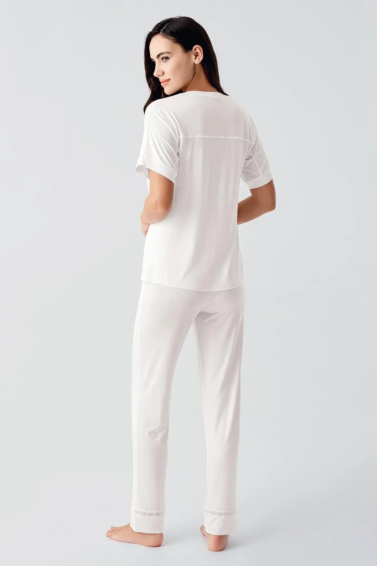 Dantelli Kısa Kollu Esnek Viskoz Pijama Takım 17204 - Artış Collection