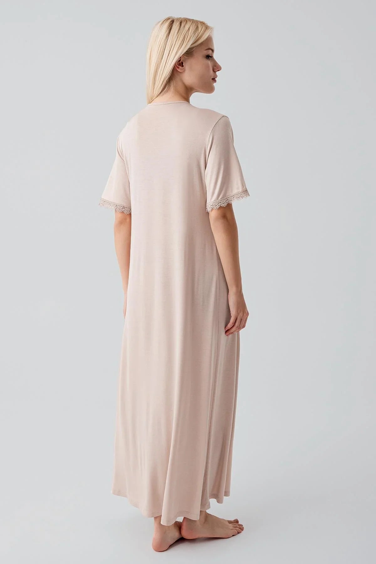 Short Sleeve Lace Long Comfortable Flexible Viscose Nightgown 19104