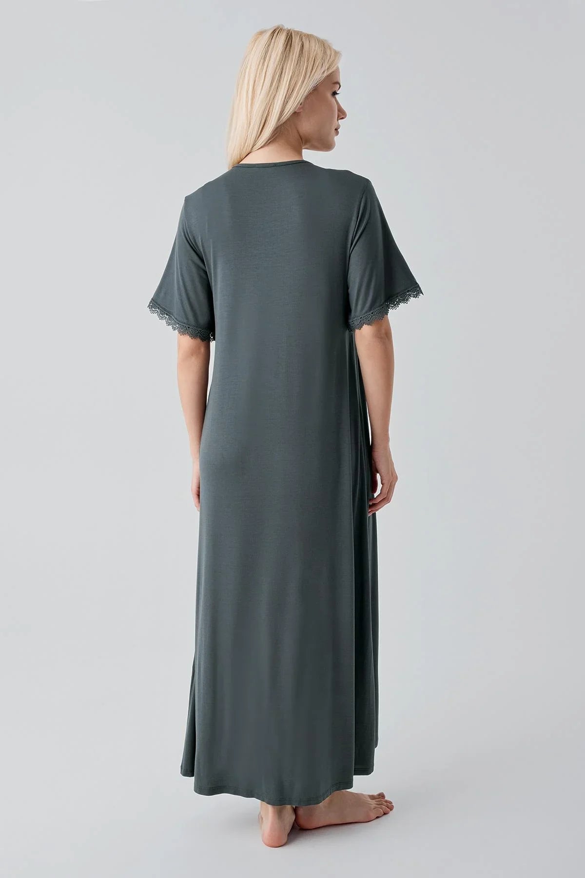Short Sleeve Lace Long Comfortable Flexible Viscose Nightgown 19104