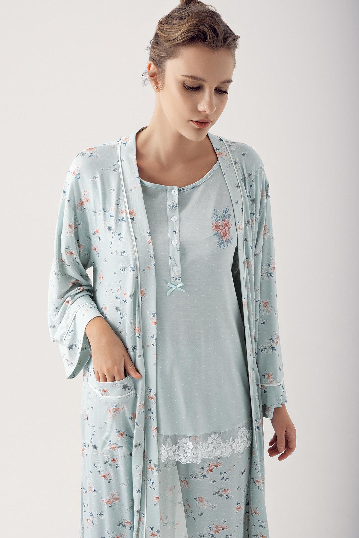 Desenli Likralı Viskon Sabahlık Pijama Takım 14305 - Artış Collection
