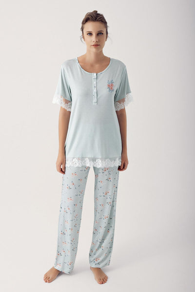 Desenli Likralı Viskon Sabahlık Pijama Takım 14305 - Artış Collection