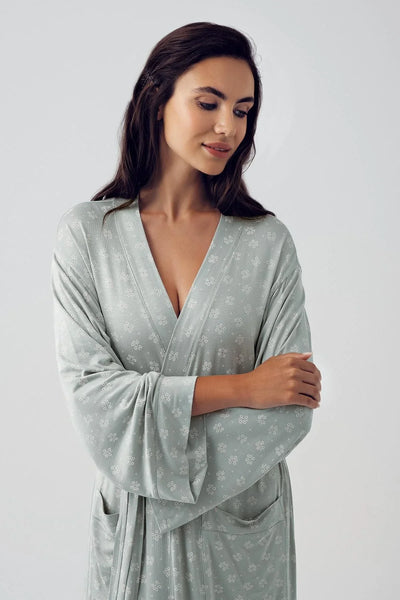 Desenli Uzun Kollu Esnek Viskoz Sabahlık 15505