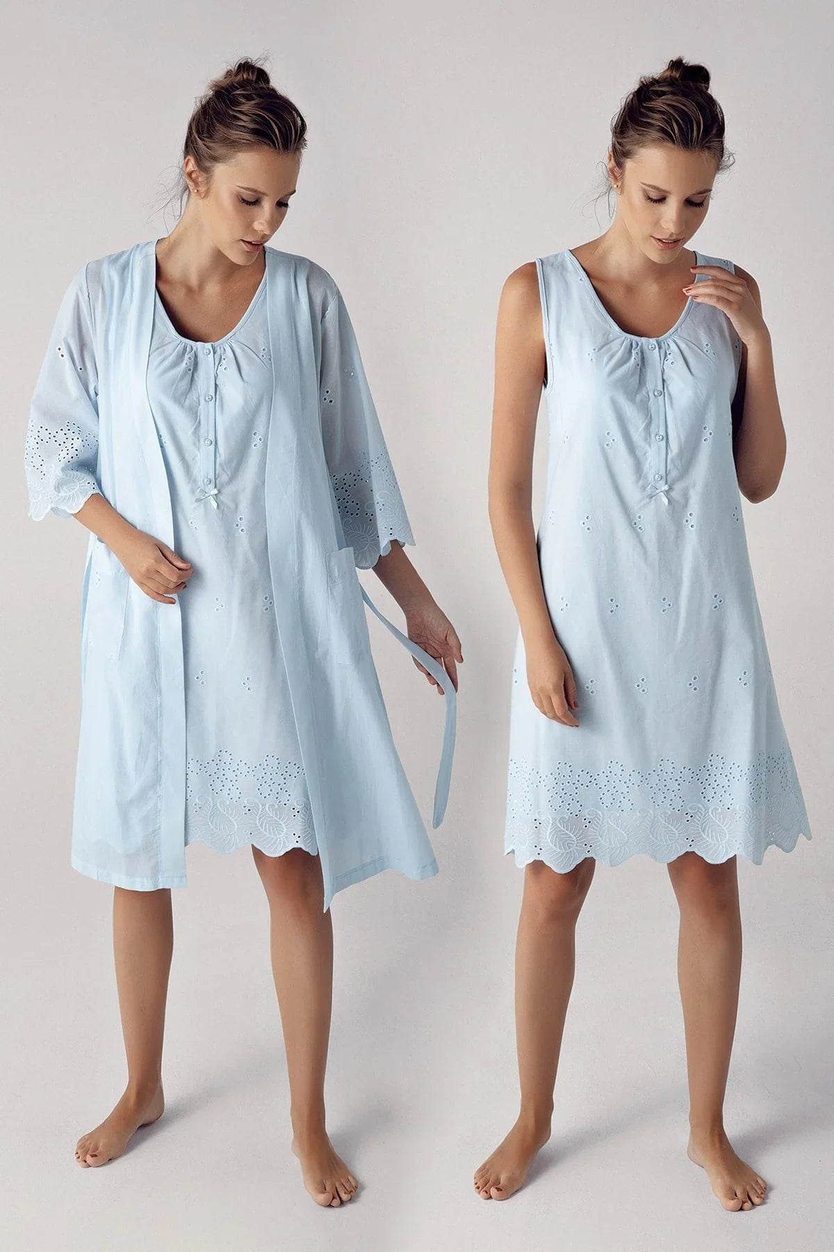 Dokuma Pamuklu Hamile Gecelik Sabahlık Takım 10402