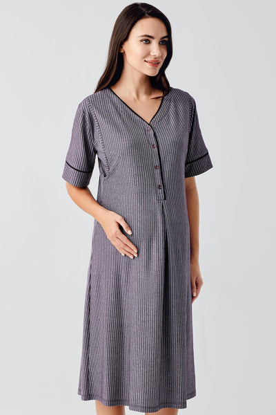 Buttoned Short Sleeved Flexible Viscose Maternity Nightgown 14128