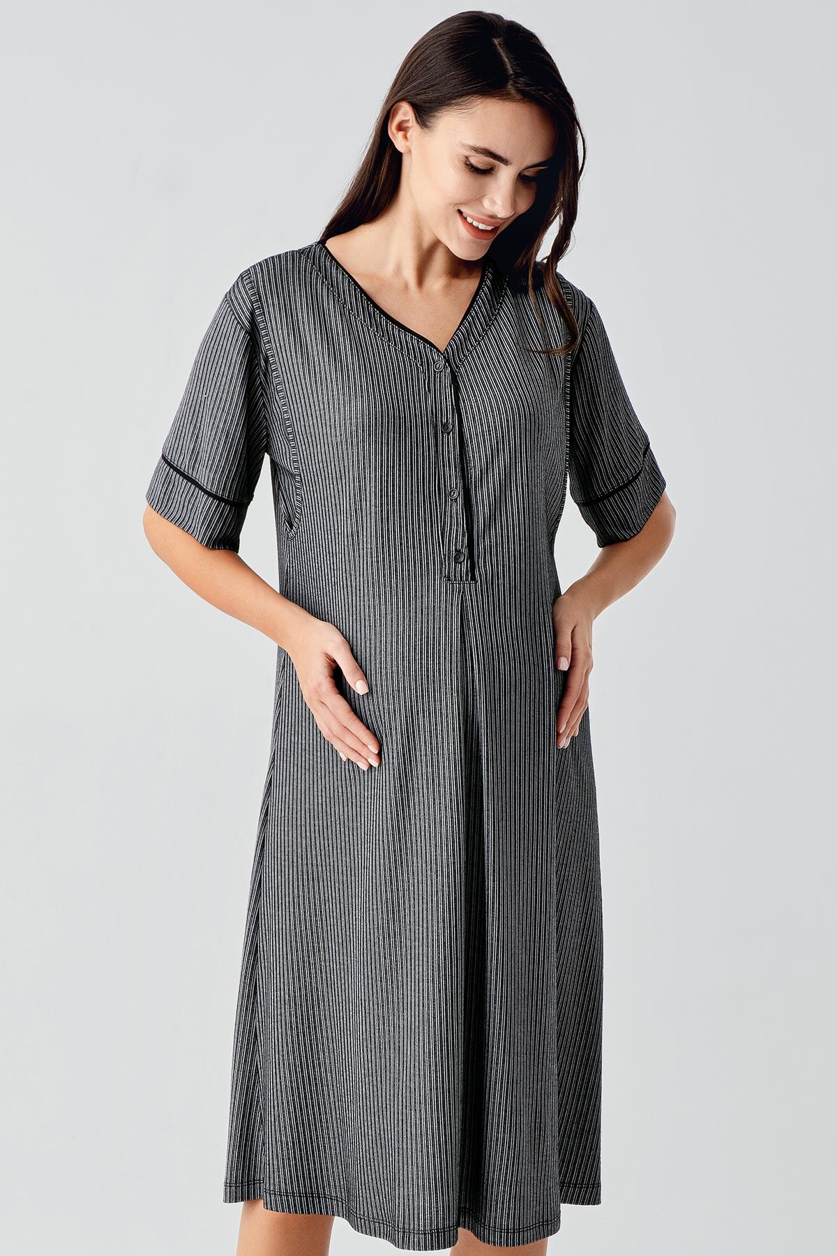 Buttoned Short Sleeved Flexible Viscose Maternity Nightgown 14128