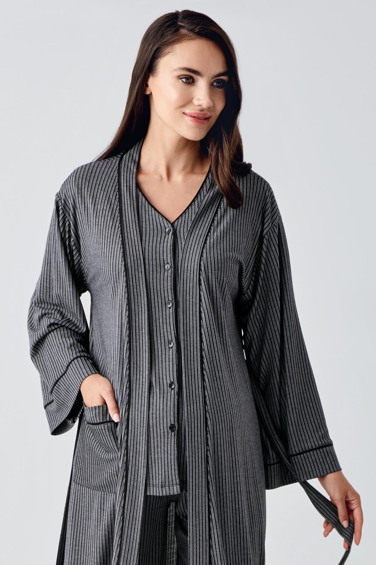 Buttoned Long Sleeve Flexible Viscose Maternity Dressing Gown Pajama Set 15307