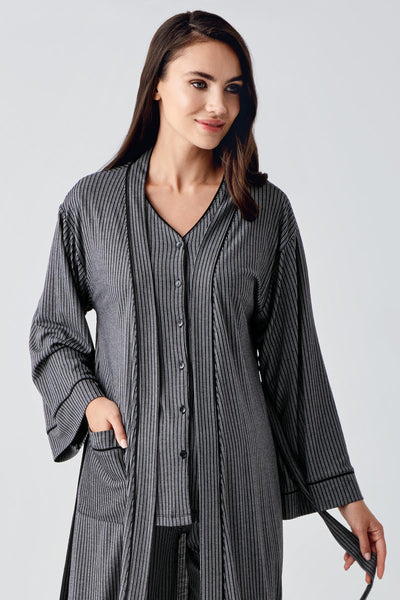 Buttoned Long Sleeve Flexible Viscose Maternity Dressing Gown Pajama Set 15307