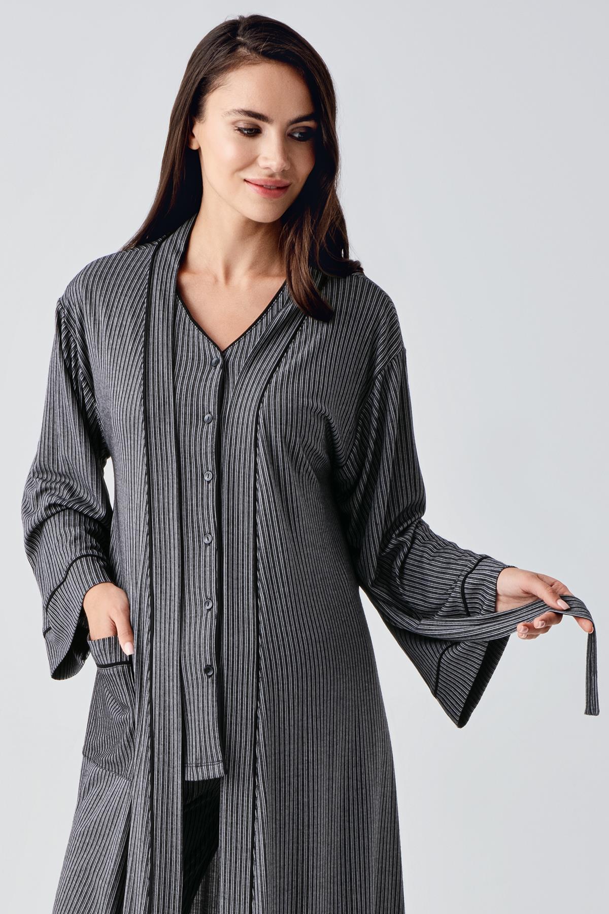 Buttoned Long Sleeve Flexible Viscose Maternity Dressing Gown Pajama Set 15307