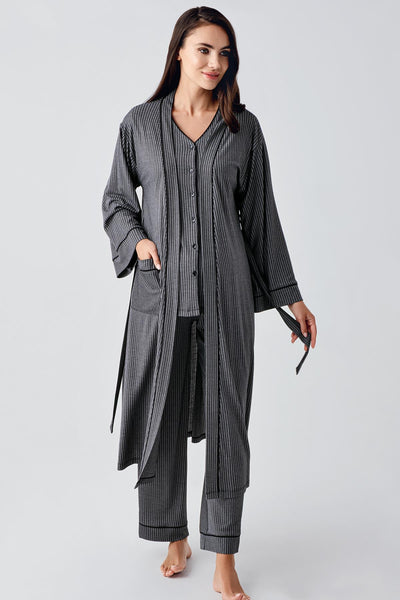 Buttoned Long Sleeve Flexible Viscose Maternity Dressing Gown Pajama Set 15307