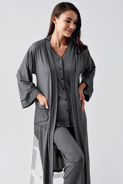 Buttoned Long Sleeve Flexible Viscose Maternity Dressing Gown Pajama Set 15307