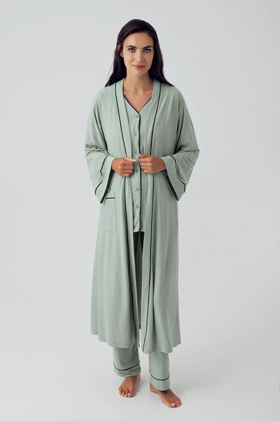Düğmeli Uzun Kollu Esnek Viskoz Hamile Sabahlık Pijama Takımı 15307