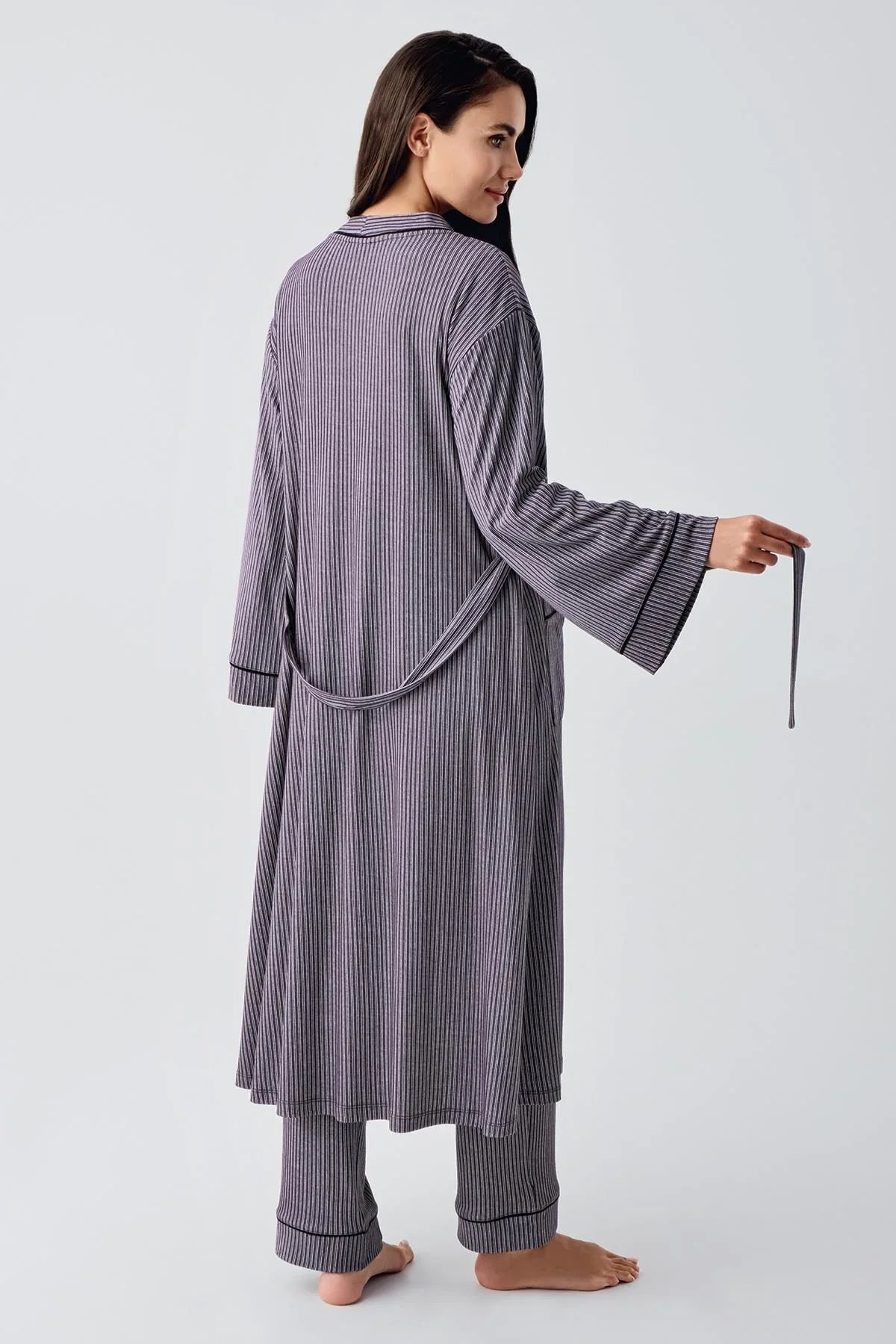 Düğmeli Uzun Kollu Esnek Viskoz Hamile Sabahlık Pijama Takımı 15307