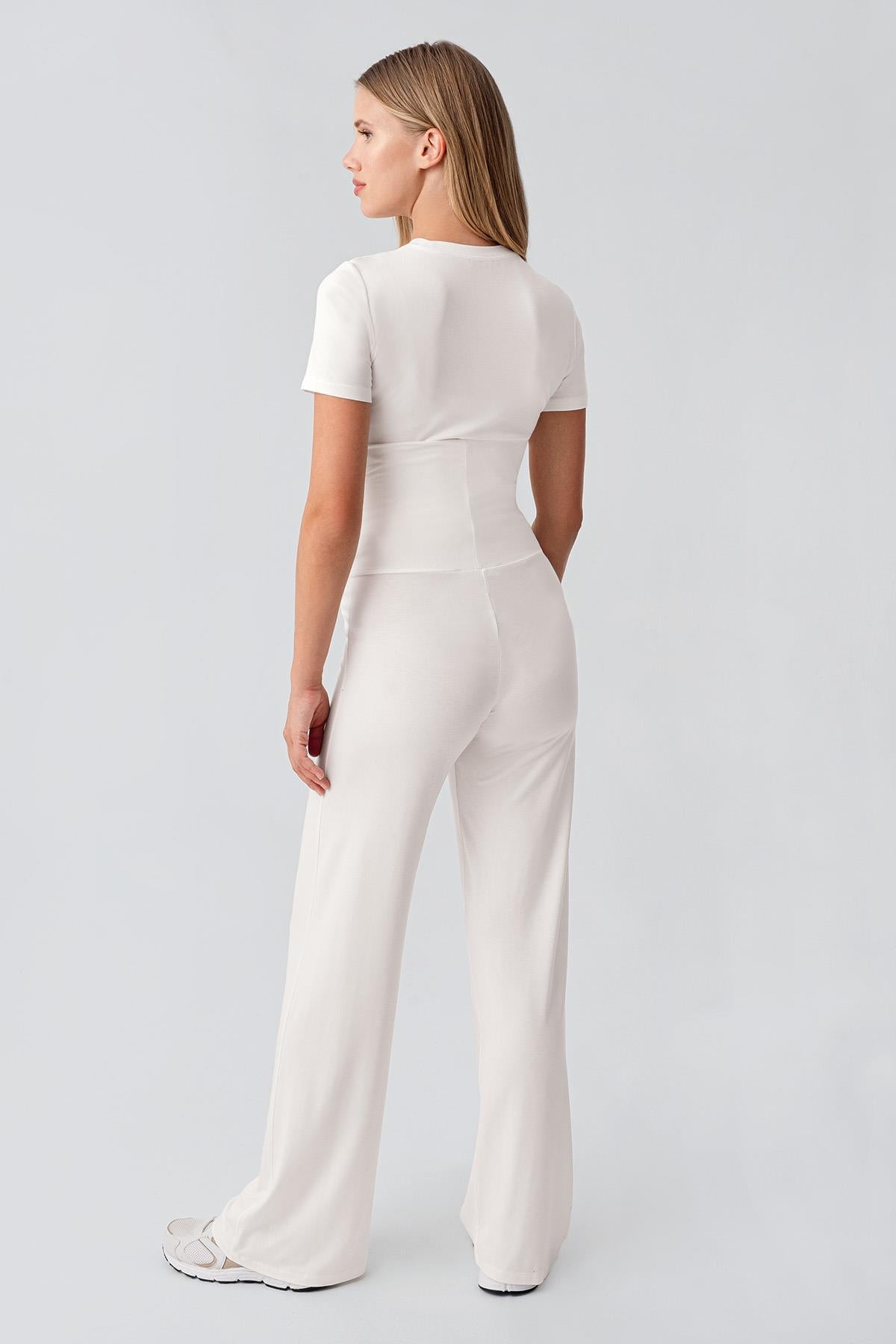 Düz Paça Katlanan Bel Esnek Viskoz Pantolon VTP01